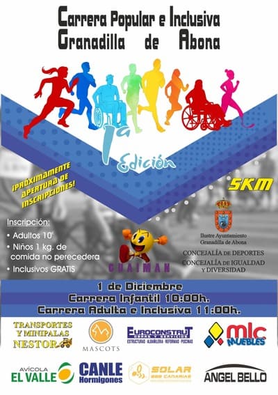 El próximo domingo 1 de diciembre, Granadilla de Abona será el escenario de la 1ª Carrera Popular e Inclusiva Granadilla de Abona