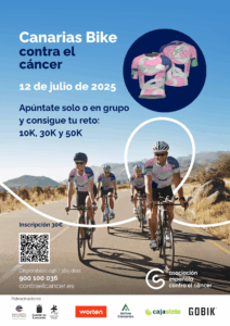 El próximo sábado 12 de julio de 2025 a las 9:00 AM dará inicio la "I Canarias Bike Contra el Cáncer", una cita solidaria con el deporte