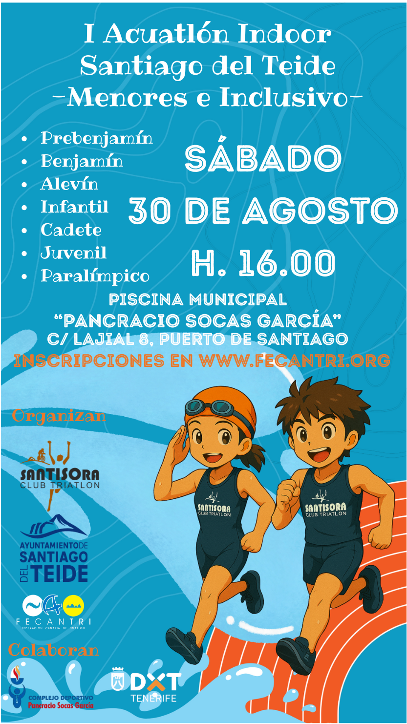 Puerto Santiago  acogerá la primera edición del Acuatlón Indoor Santiago del Teide para menores e inclusivo.