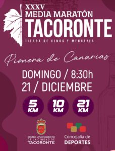 la localidad norteña acogerá la XXXV edición de la Media Maratón Ciudad de Tacoronte, una prueba que ya forma parte del ADN deportivo canario
