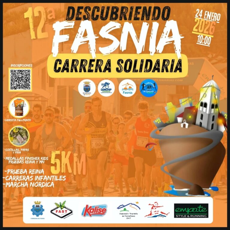 El sábado 24 de enero de 2026 tienes una cita con la XII edición de la 5KM Descubriendo Fasnia, en el sur de Tenerife.