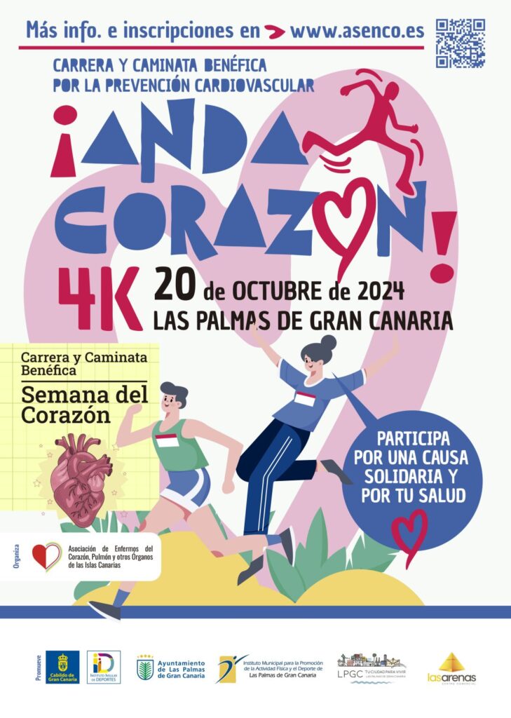 El próximo 20 de octubre de 2024, Las Palmas de Gran Canaria acogerá la Caminata y Carrera ¡Anda Corazón!.